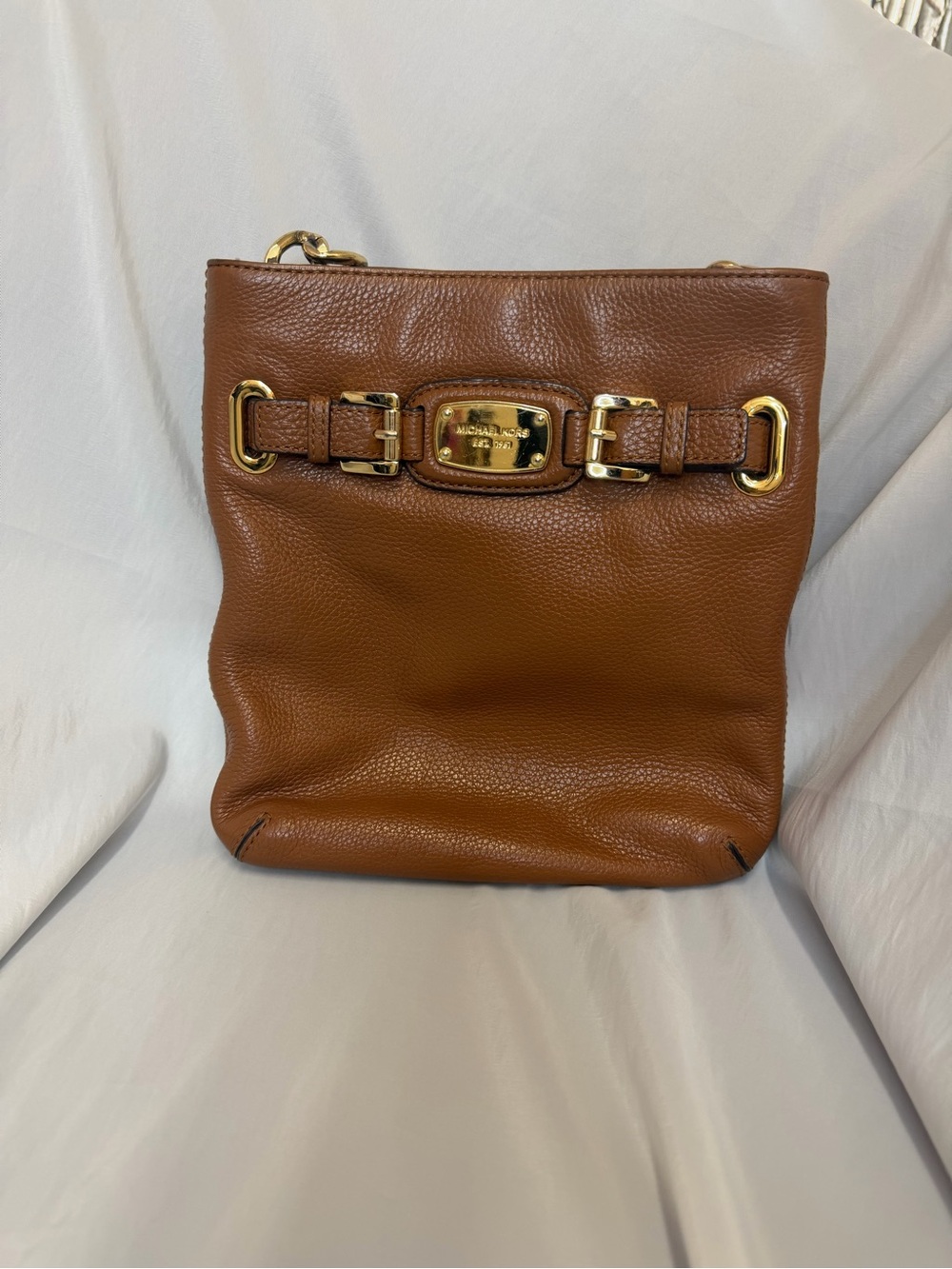 Michael Kors Cognac Pebbled Leather Shoulder Tote with Gold Hardware